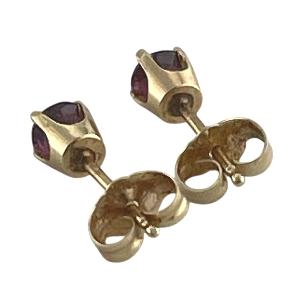 Vintage 14K Gold Ruby Stud Earrings 4mm Round‎ Ruby Solitaire Basket Setting - Picture 15 of 16